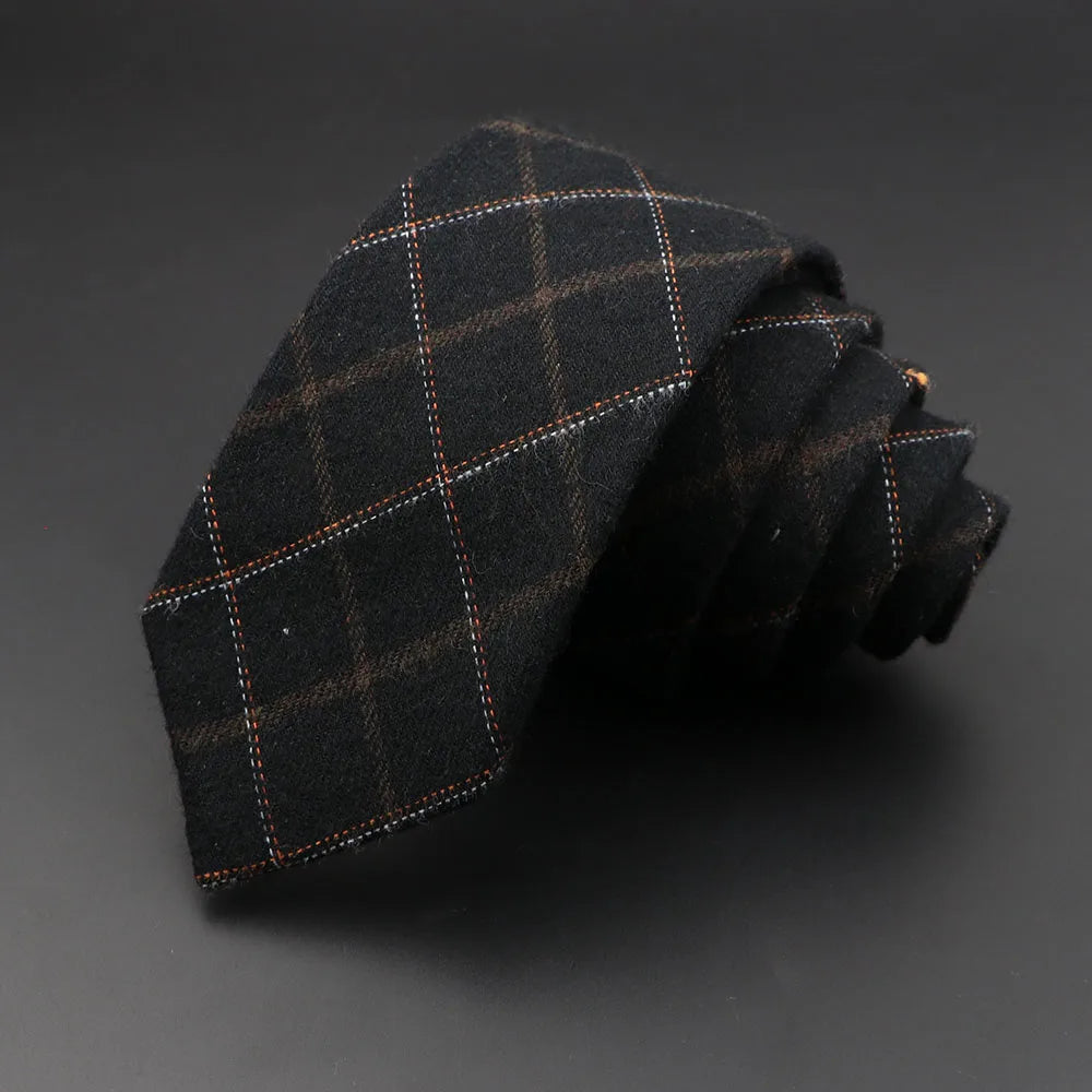 Men's 6cm Handmade Cotton Skinny Plaid Necktie – Slim Striped Grey Tie for Business, Casual & Wedding Wear