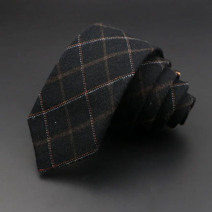 Men's 6cm Handmade Cotton Skinny Plaid Necktie – Slim Striped Grey Tie for Business, Casual & Wedding Wear