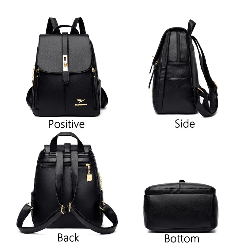 Women's Large-Capacity Leather Backpack Purse – High-Quality Vintage Rucksack for School, Travel, Work & Everyday Use, Stylish Ladies' Bookbag