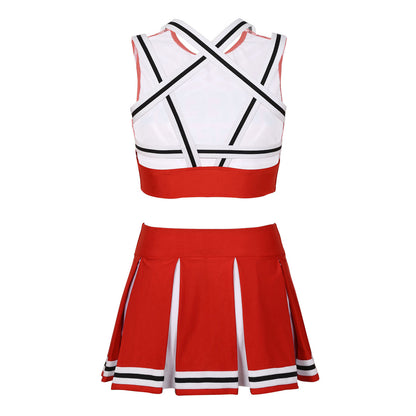 Women’s Cheerleader Cosplay Costume – Uniform Set (Crop Top + Mini Pleated Skirt, Carnival Outfit)