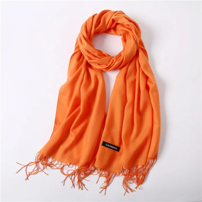 Bufanda de cachemira sólida para mujer – Chal Pashmina cálido de otoño invierno con diseño de borlas, accesorio de moda Foulard para hombres y mujeres
