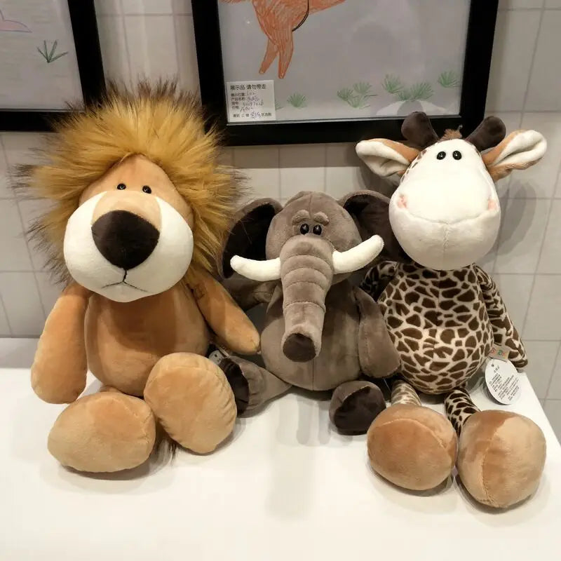 25CM Lifelike Safari Animal Plush Toys – Lion, Tiger, Elephant, Monkey, Leopard, Giraffe & Raccoon Stuffed Animals for Kids’ Gifts