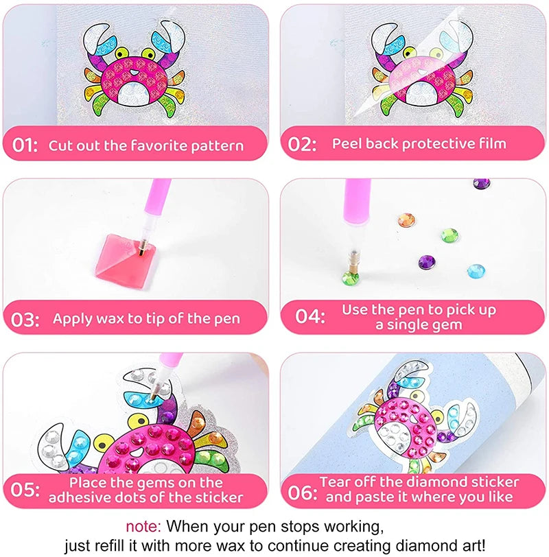 Kit de pegatinas de pintura de diamantes grandes de 12 piezas – Manualidades de mosaico de unicornio, animales y vida marina para niños