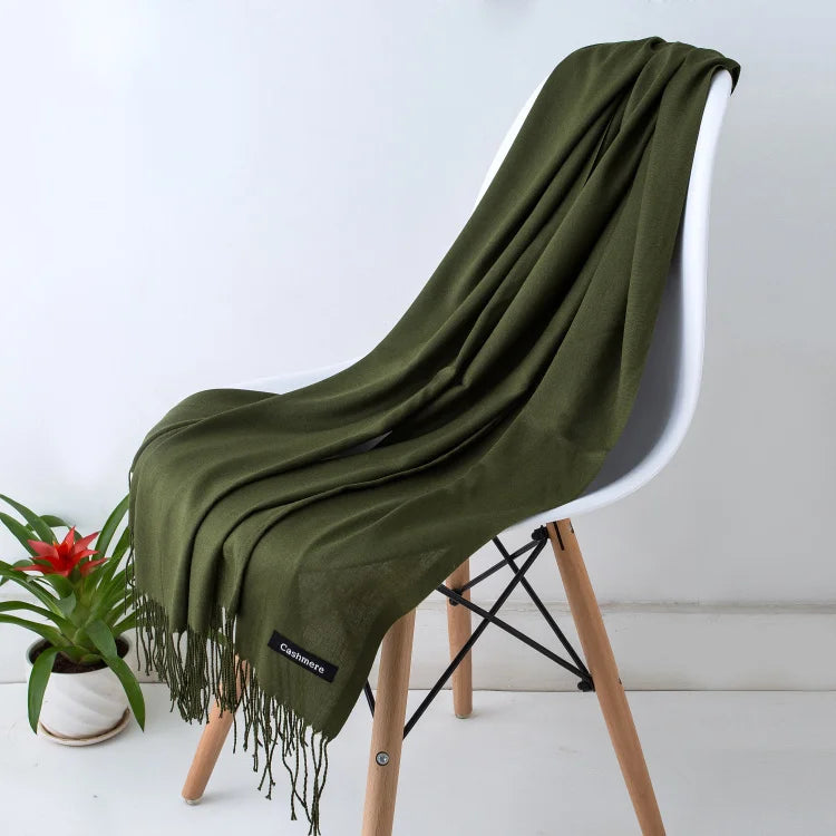 Bufanda de cachemira sólida para mujer – Chal Pashmina cálido de otoño invierno con diseño de borlas, accesorio de moda Foulard para hombres y mujeres