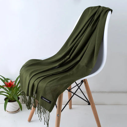 Bufanda de cachemira sólida para mujer – Chal Pashmina cálido de otoño invierno con diseño de borlas, accesorio de moda Foulard para hombres y mujeres
