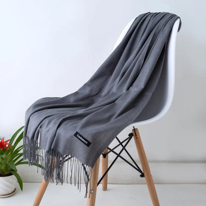 Bufanda de cachemira sólida para mujer – Chal Pashmina cálido de otoño invierno con diseño de borlas, accesorio de moda Foulard para hombres y mujeres