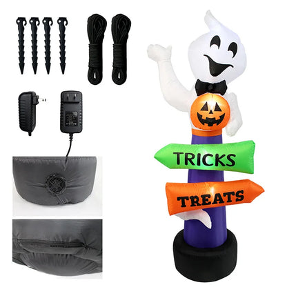 2.4M Large Halloween Inflatable Ghost Decoration – Ghost Holding Pumpkin Street Sign, Trick or Treat Yard & Party Decor