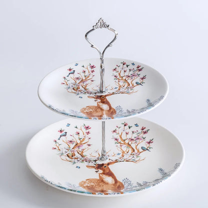 Elk Reindeer Ceramic Serving Plates – Christmas Deer Snack, Cake & Candy Dishes with Porcelain Tray for Fruit & Table Decor