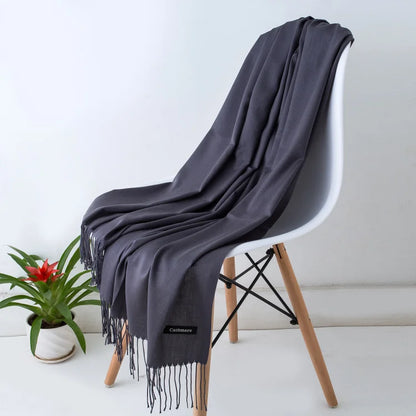 Bufanda de cachemira sólida para mujer – Chal Pashmina cálido de otoño invierno con diseño de borlas, accesorio de moda Foulard para hombres y mujeres