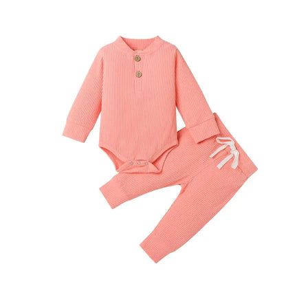Conjunto de ropa para bebé recién nacido – Body de manga larga acanalado y a cuadros con pantalones elásticos, conjunto de 2 piezas de primavera y otoño para bebés y niñas, conjunto de ropa suave e informal para niños pequeños