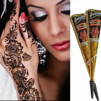 Conos de pasta de henna negra natural para tatuajes temporales – Arte corporal desechable para festivales, fiestas y bodas