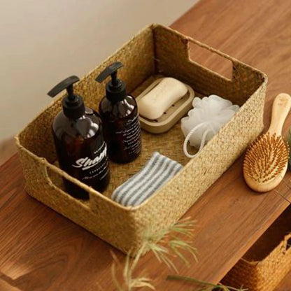 Zerolife Panier en jonc de mer naturel tressé – Grand panier de rangement en osier de paille pour la décoration intérieure, corbeille à fruits et à pain de table, organiseur de serviettes, récipient de rangement de cuisine et panier de ferme rustique