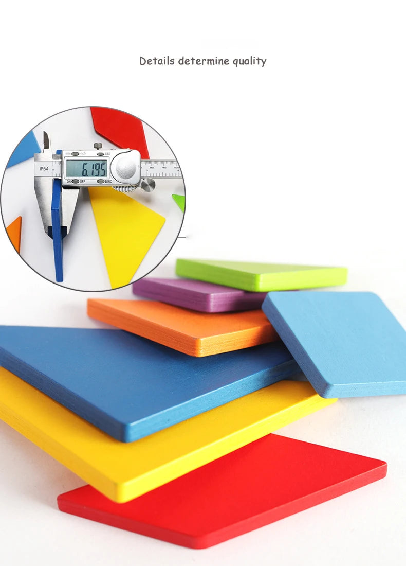 Rompecabezas de Tangram Montessori de Madera - Juego Educativo de Bloques de Construcción Preescolar, Rompecabezas Creativo de Lógica para Niños, Desarrollo Cerebral y Regalo Festivo