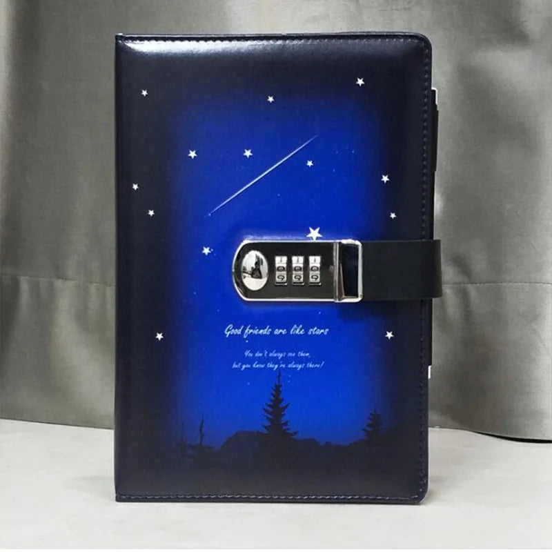 Password Lock Diary Notebook – Van Gogh Starry Night & Apricot Blossom Cover, 260-Page Secret Journal for Students & Kids
