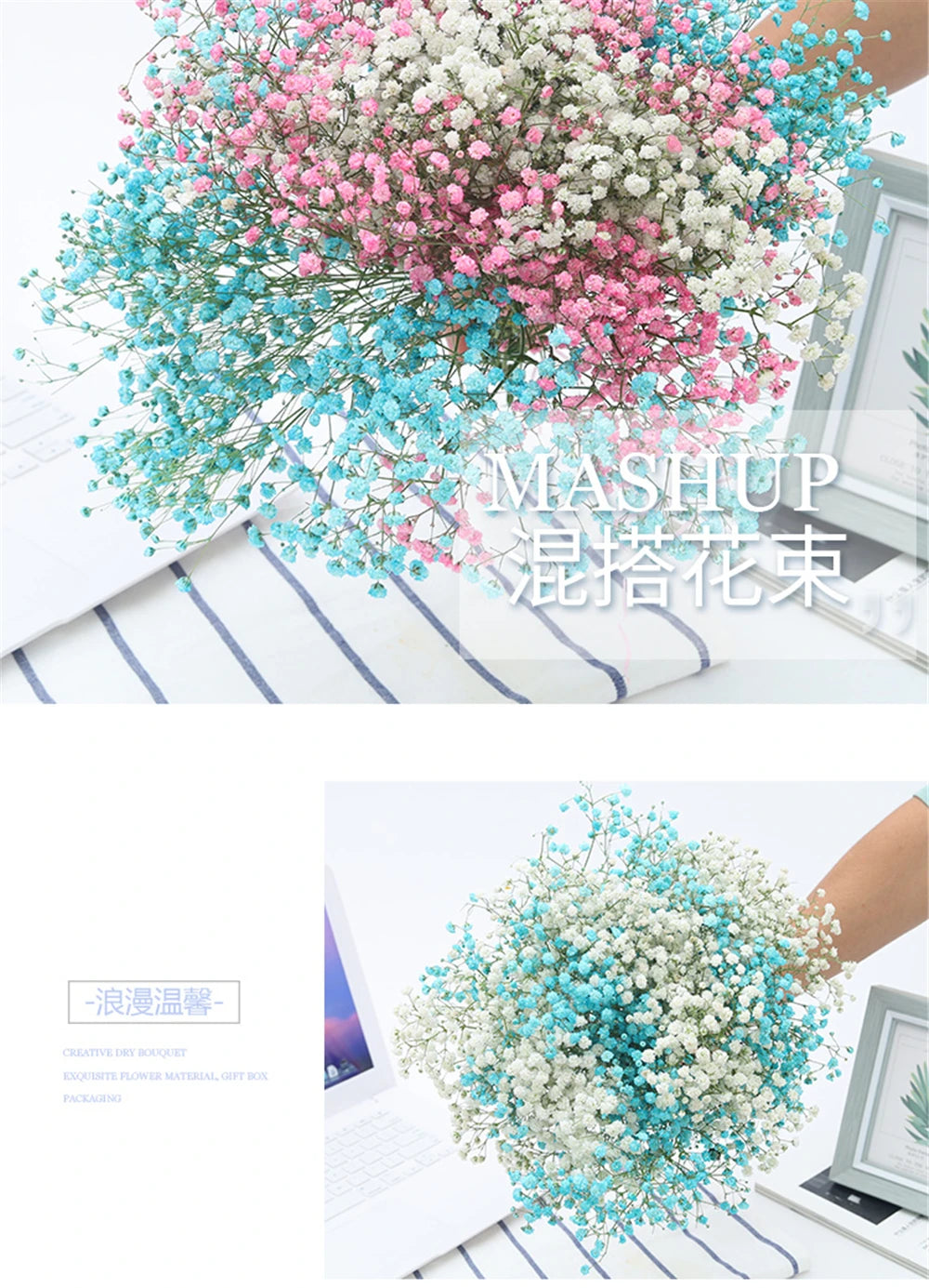 Flores de Paniculata Secas Naturales de 40-50cm – Ramo de Gypsophila Paniculata para Decoración de Bodas, Regalos y Decoración Floral del Hogar