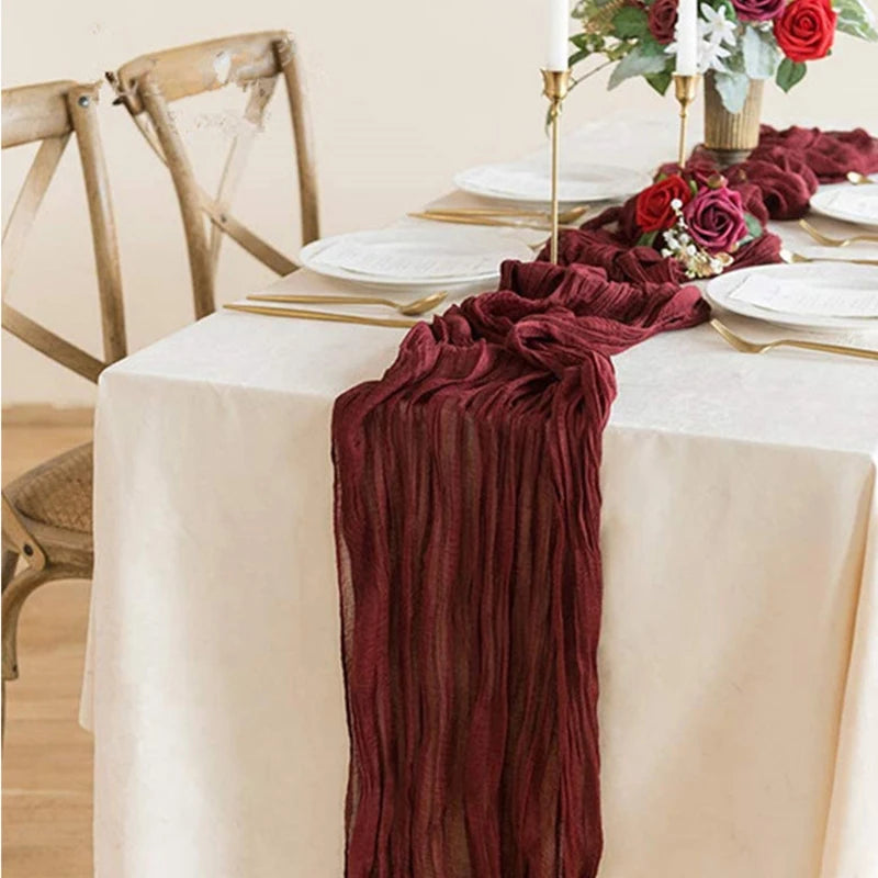 Cotton Gauze Table Runner – Rustic Dining Table Decoration for Weddings, Christmas, Parties & Holiday Home Decor