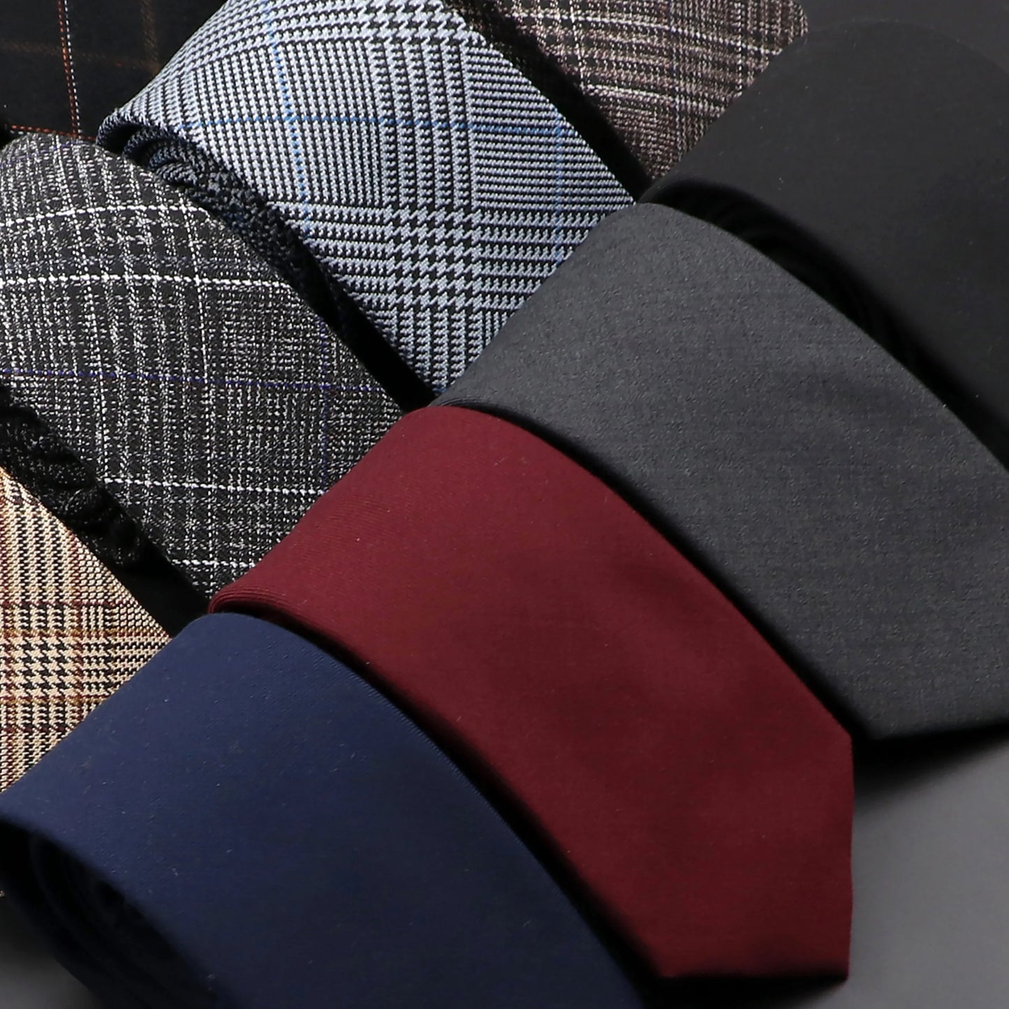 Men's 6cm Handmade Cotton Skinny Plaid Necktie – Slim Striped Grey Tie for Business, Casual & Wedding Wear