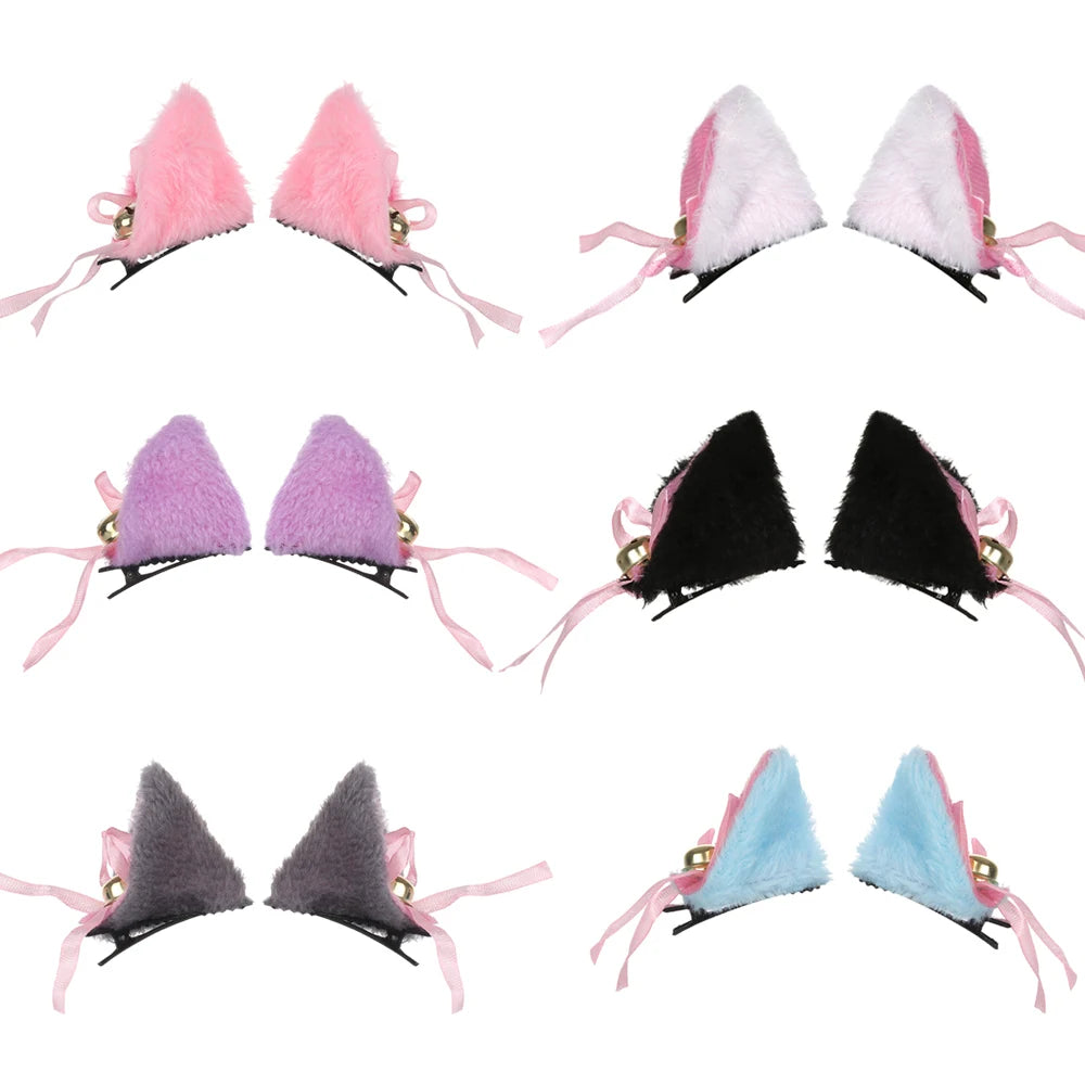 Cute Plush Cat Ear Hair Clips, Fluffy Sweet Lolita Anime Cosplay Hairpins, Kawaii Cartoon Animal Hair Accessories for Girls, Costume Parties, and Everyday Wear