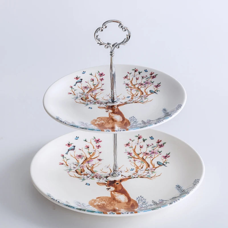 Elk Reindeer Ceramic Serving Plates – Christmas Deer Snack, Cake & Candy Dishes with Porcelain Tray for Fruit & Table Decor