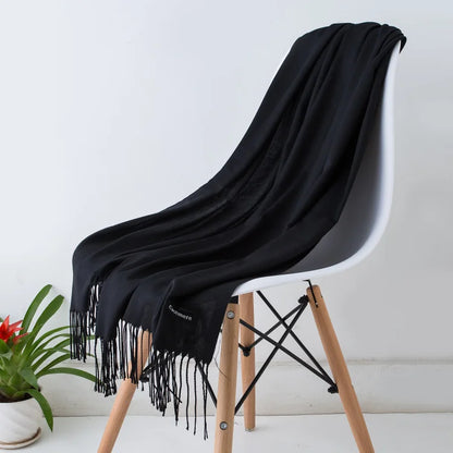 Bufanda de cachemira sólida para mujer – Chal Pashmina cálido de otoño invierno con diseño de borlas, accesorio de moda Foulard para hombres y mujeres
