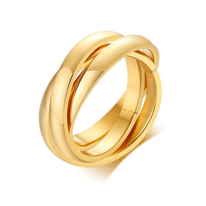 Stainless Steel Interlocked Triple Ring – Three-in-One Multi-Color Wedding Band for Women | Stackable Fashion Ring