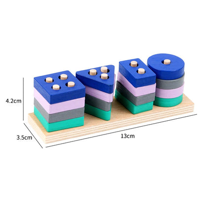 Montessori Wooden Building Blocks Color & Shape Matching Puzzle Educational Toy for Kids