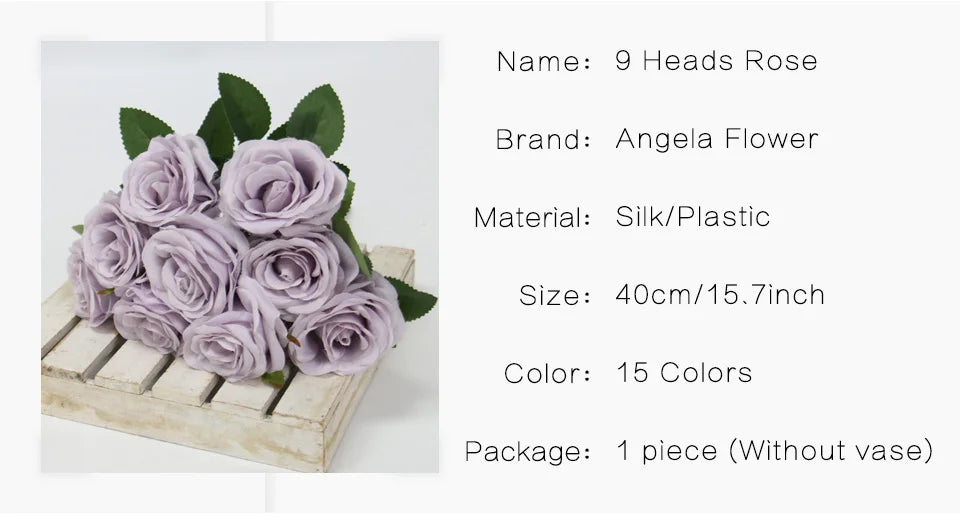 9 Heads Artificial Camellia Rose Bouquet – Realistic Faux Flowers for Wedding Decor, Party Displays, Home Decoration & Floral Gifts