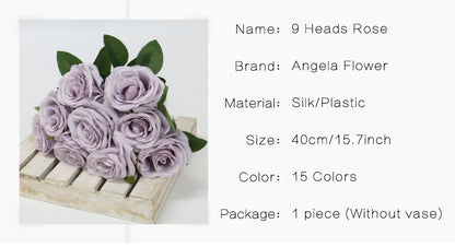 9 Heads Artificial Camellia Rose Bouquet – Realistic Faux Flowers for Wedding Decor, Party Displays, Home Decoration & Floral Gifts