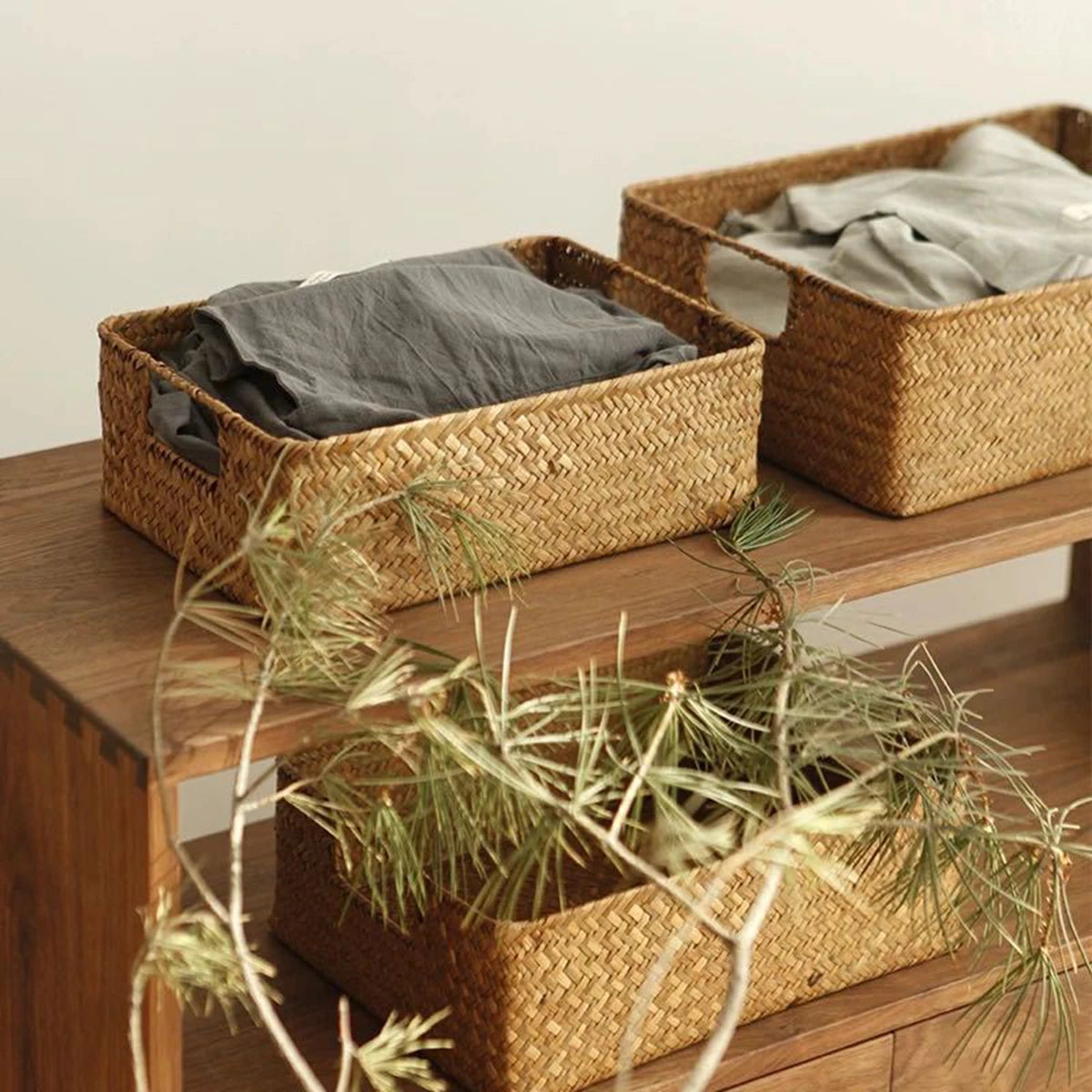 Zerolife Panier en jonc de mer naturel tressé – Grand panier de rangement en osier de paille pour la décoration intérieure, corbeille à fruits et à pain de table, organiseur de serviettes, récipient de rangement de cuisine et panier de ferme rustique