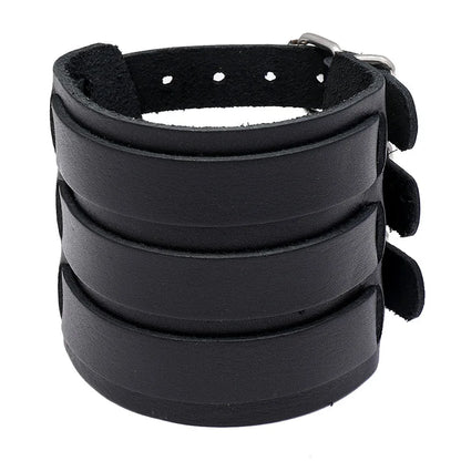 Modyle Wide Genuine Leather Cuff Bracelet – Vintage Brown & Black Punk Wristband for Men | Retro Fashion Jewelry Accessory