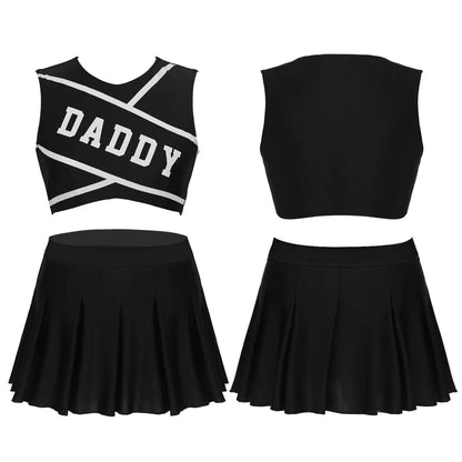 Women’s Cheerleader Cosplay Costume – Uniform Set (Crop Top + Mini Pleated Skirt, Carnival Outfit)