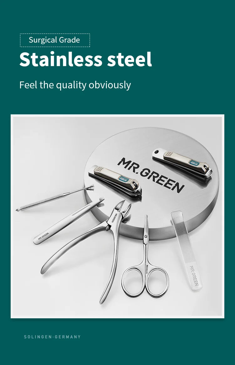 MR.GREEN Stainless Steel Manicure & Pedicure Grooming Kit – Nail Clipper Set with Travel Case for Men & Women
