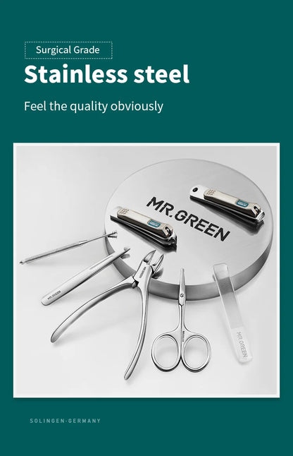 MR.GREEN Stainless Steel Manicure & Pedicure Grooming Kit – Nail Clipper Set with Travel Case for Men & Women