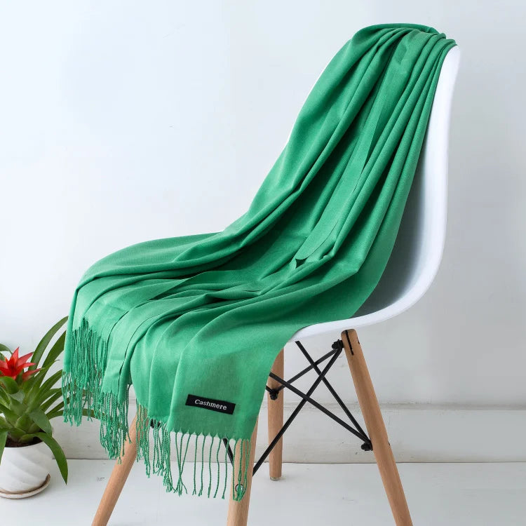 Bufanda de cachemira sólida para mujer – Chal Pashmina cálido de otoño invierno con diseño de borlas, accesorio de moda Foulard para hombres y mujeres