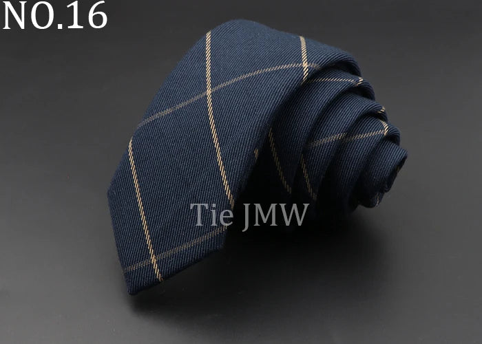 Men's 6cm Handmade Cotton Skinny Plaid Necktie – Slim Striped Grey Tie for Business, Casual & Wedding Wear