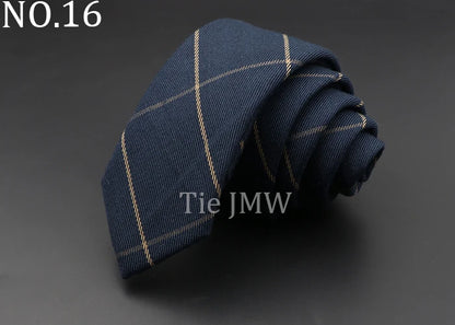 Men's 6cm Handmade Cotton Skinny Plaid Necktie – Slim Striped Grey Tie for Business, Casual & Wedding Wear