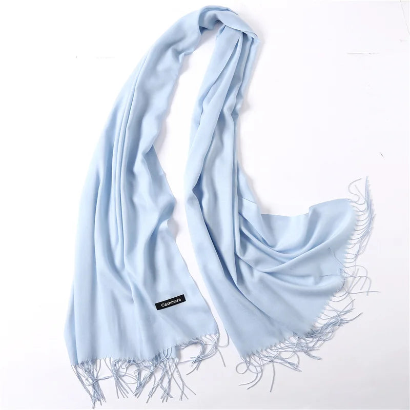 Bufanda de cachemira sólida para mujer – Chal Pashmina cálido de otoño invierno con diseño de borlas, accesorio de moda Foulard para hombres y mujeres