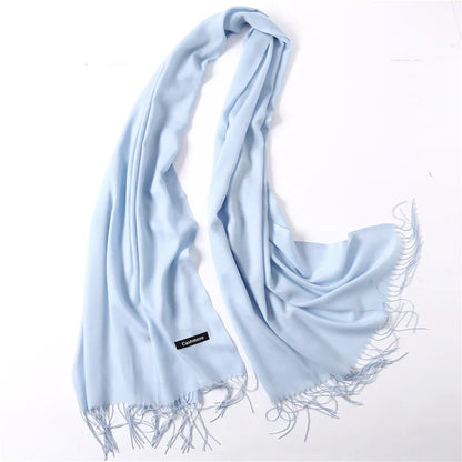 Bufanda de cachemira sólida para mujer – Chal Pashmina cálido de otoño invierno con diseño de borlas, accesorio de moda Foulard para hombres y mujeres