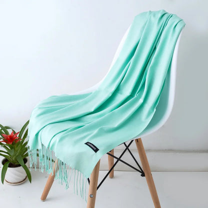 Bufanda de cachemira sólida para mujer – Chal Pashmina cálido de otoño invierno con diseño de borlas, accesorio de moda Foulard para hombres y mujeres