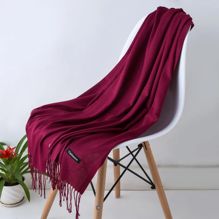 Bufanda de cachemira sólida para mujer – Chal Pashmina cálido de otoño invierno con diseño de borlas, accesorio de moda Foulard para hombres y mujeres