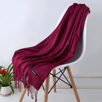 Bufanda de cachemira sólida para mujer – Chal Pashmina cálido de otoño invierno con diseño de borlas, accesorio de moda Foulard para hombres y mujeres