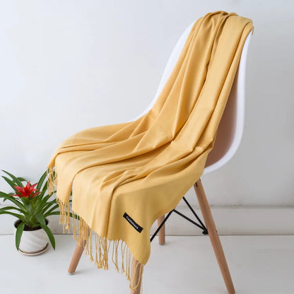 Bufanda de cachemira sólida para mujer – Chal Pashmina cálido de otoño invierno con diseño de borlas, accesorio de moda Foulard para hombres y mujeres