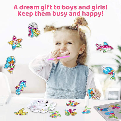 Kit de pegatinas de pintura de diamantes grandes de 12 piezas – Manualidades de mosaico de unicornio, animales y vida marina para niños