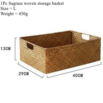 Zerolife Panier en jonc de mer naturel tressé – Grand panier de rangement en osier de paille pour la décoration intérieure, corbeille à fruits et à pain de table, organiseur de serviettes, récipient de rangement de cuisine et panier de ferme rustique