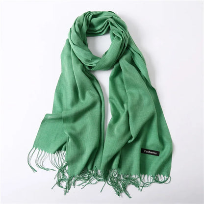 Bufanda de cachemira sólida para mujer – Chal Pashmina cálido de otoño invierno con diseño de borlas, accesorio de moda Foulard para hombres y mujeres
