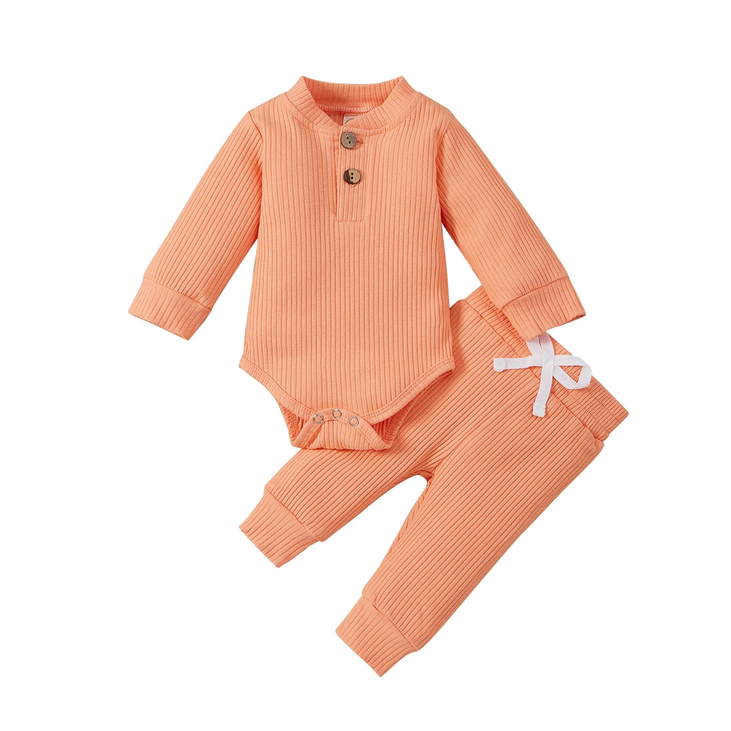 Conjunto de ropa para bebé recién nacido – Body de manga larga acanalado y a cuadros con pantalones elásticos, conjunto de 2 piezas de primavera y otoño para bebés y niñas, conjunto de ropa suave e informal para niños pequeños