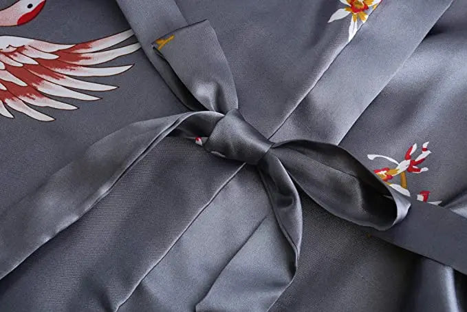 Silk Satin Floral Wedding Robe – Bride Bridesmaid Short Kimono Bathrobe Dressing Gown for Women