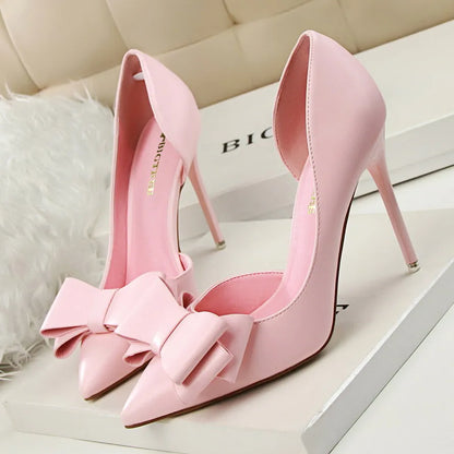 Women's Pointed Toe Stiletto High Heels with Bow Elegant Korean Wedding Pumps