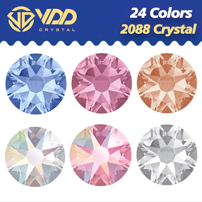 VDD 2088 Crystal Flower Nail Rhinestones – Non-Hotfix 8 Big & 8 Small Flatback Gems for Nail Art & DIY Decorations