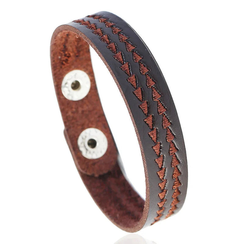 Modyle Wide Genuine Leather Cuff Bracelet – Vintage Brown & Black Punk Wristband for Men | Retro Fashion Jewelry Accessory